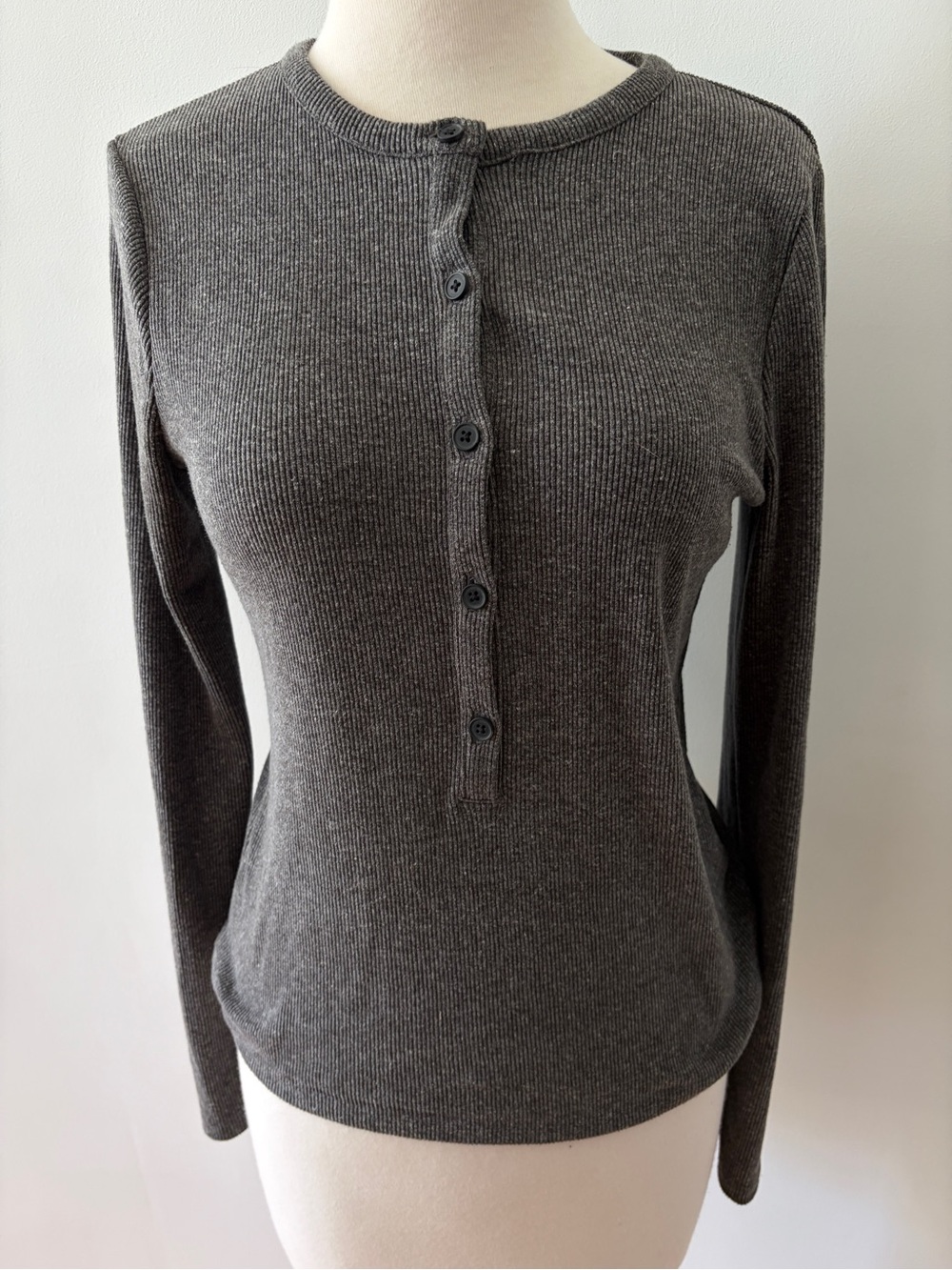 Madewell Classic Ribbed Henley Long-Sleeve Top - Charcoal